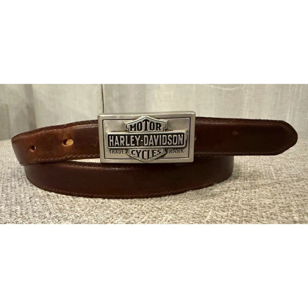 Vintage 1995 Harley-Davidson Brown Leather Belt Bar Shield Buckle Size 42